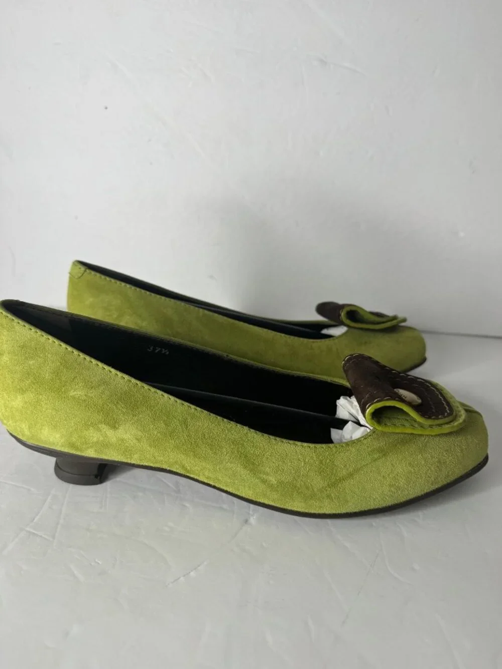 Hogan Tacco 20 Decollete Green Suede Ballerina Pumps Brown Accent EU 37.5 NIB
